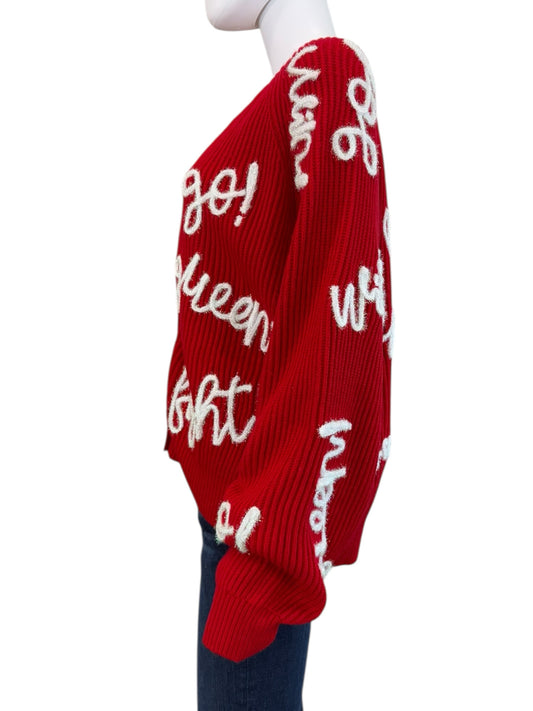 Queen of Sparkles Red Go Fight Win Sweater Cardigan Size L