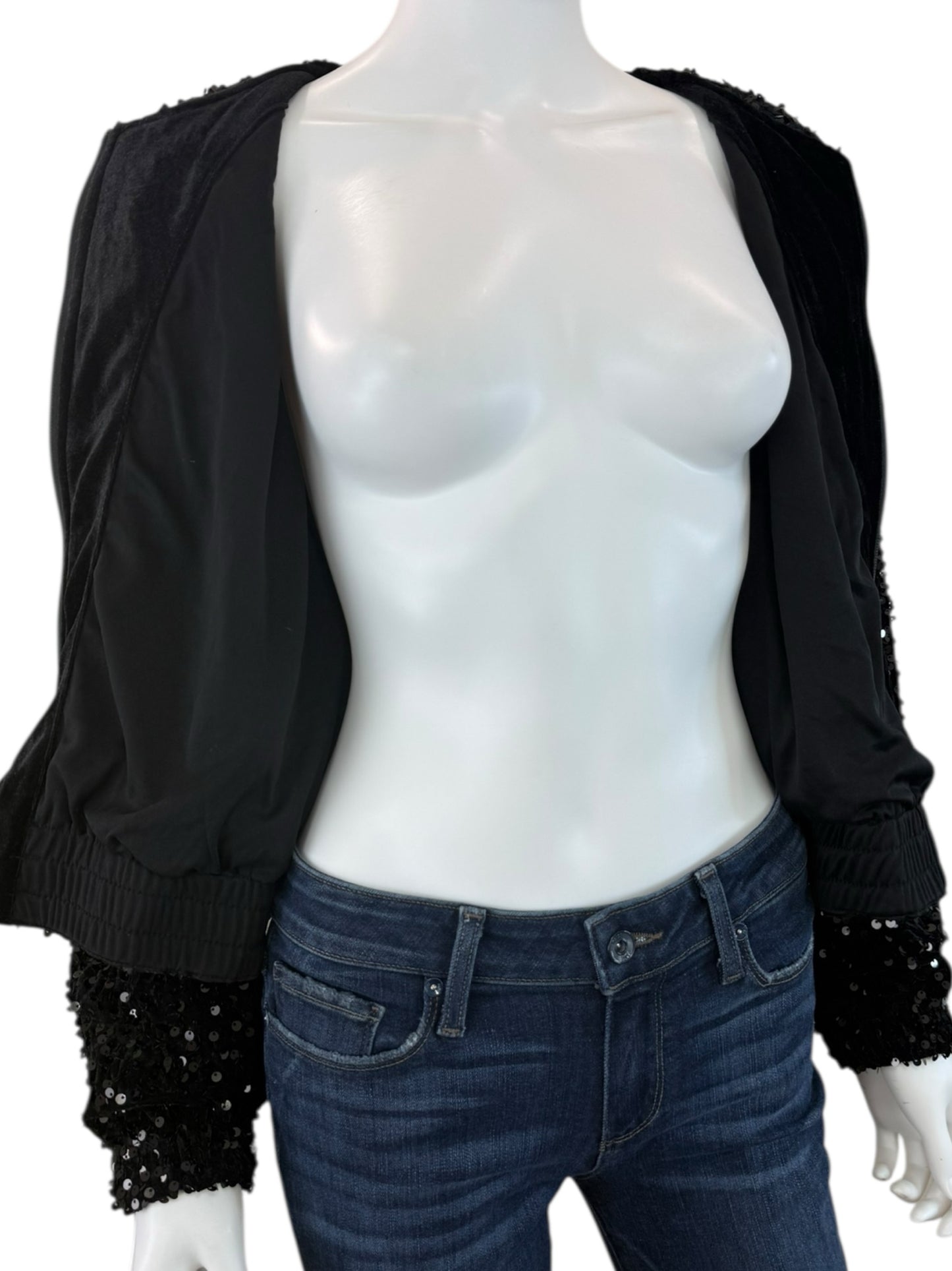 GEMMA + JANE NWT Black Sequin Bomber Jacket Size M