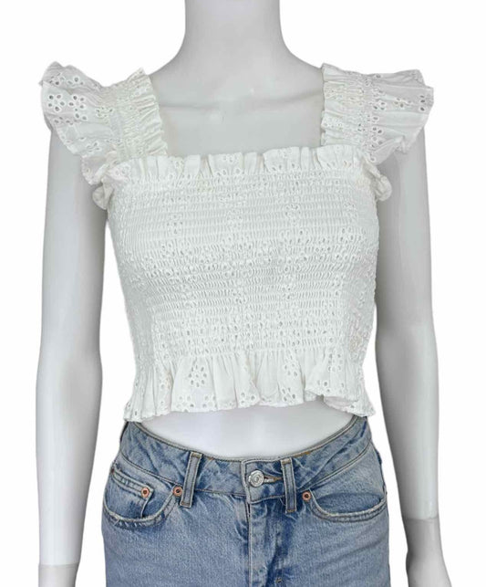 HILL HOUSE White Eyelet Smocked Crop Top Size S