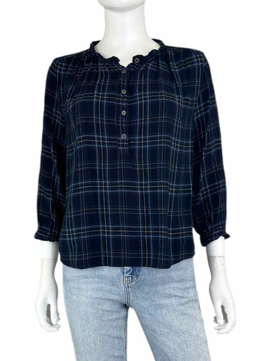 Velvet Navy and Black Plaid Blouse Size XS