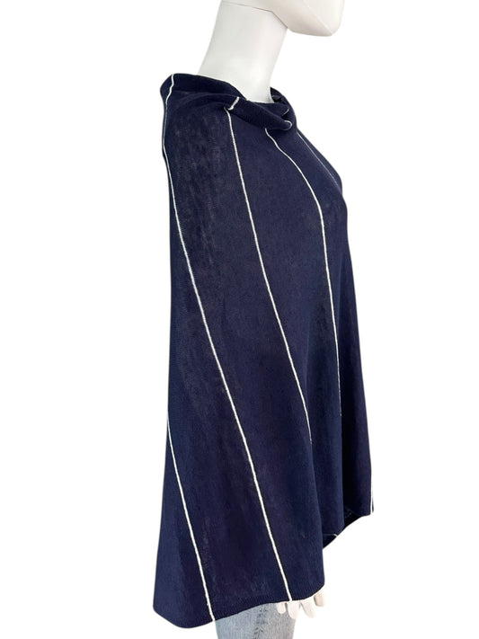 EILEEN FISHER Navy Striped Linen Poncho Size O/S