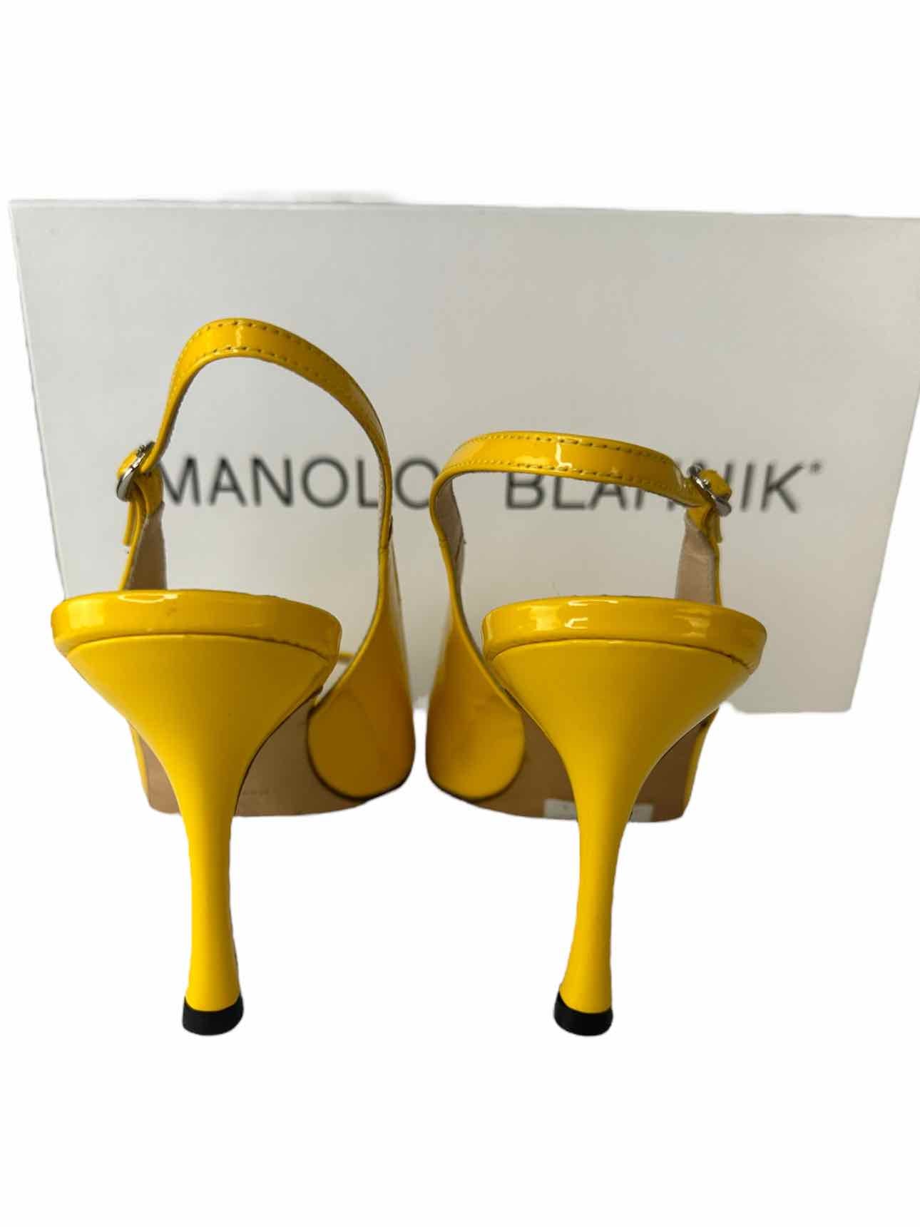 Manolo Blahnik Yellow THEYMESLI Slingback Peep Toe Pumps Size 36.5