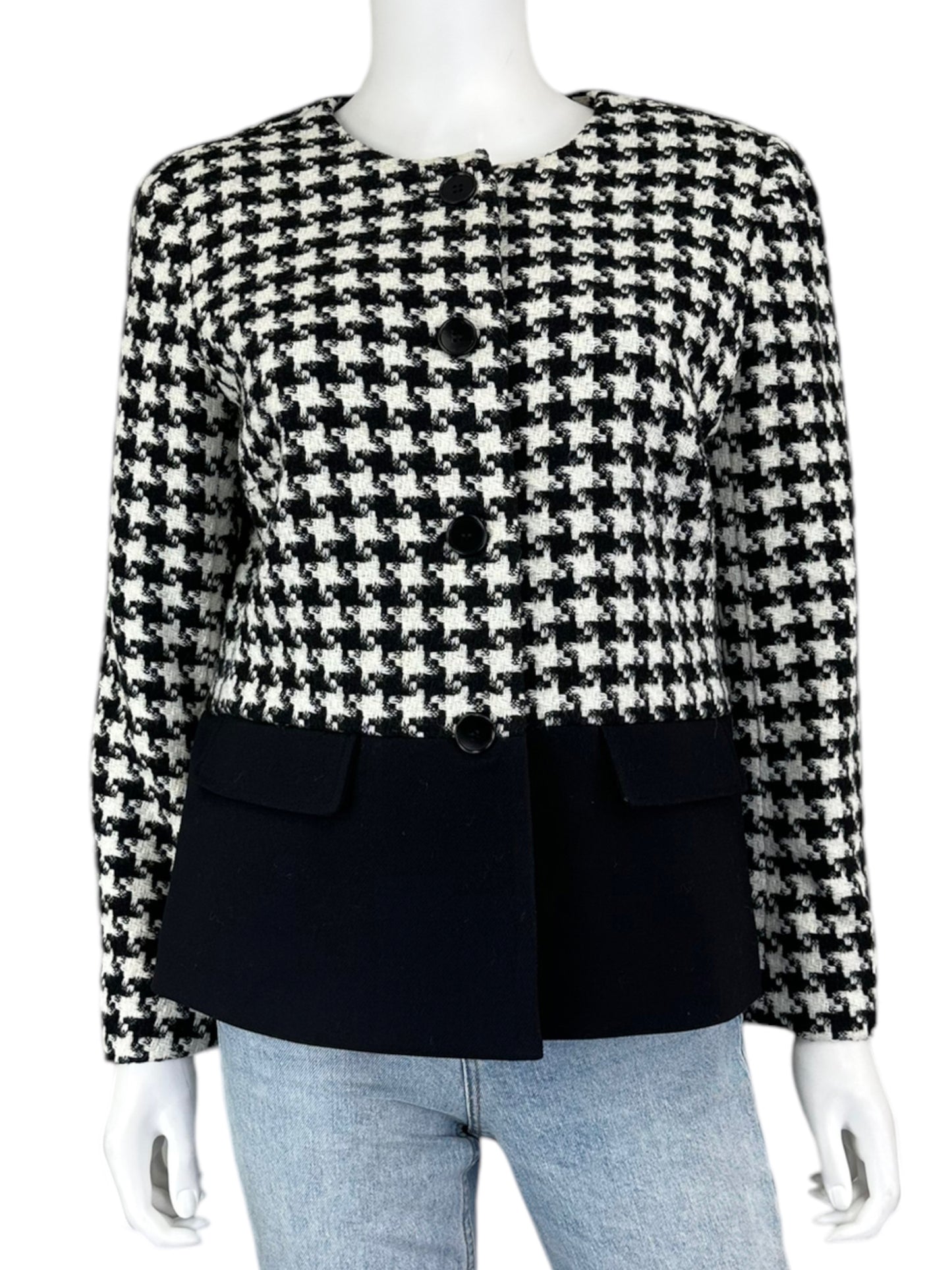 Talbots Black Wool Blend Houndstooth Jacket Size 12