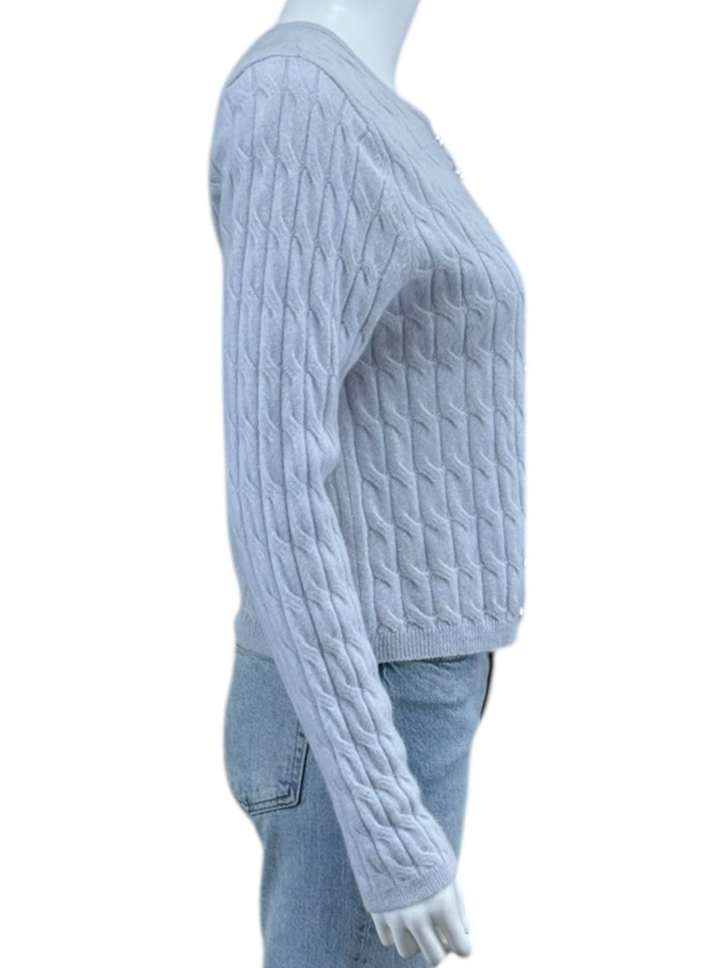 magaschoni NWT Blue 100% Cashmere Cable Sweater Cardigan Size L