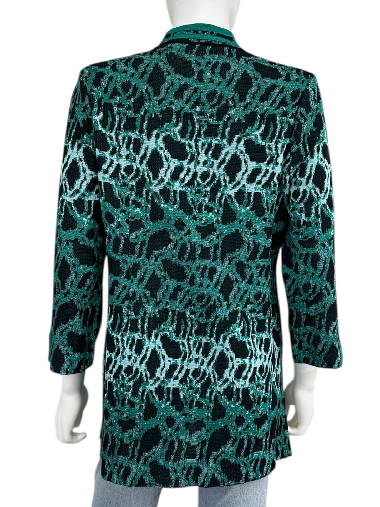 MING WANG Green Jacquard Knit Cardigan Jacket Size S