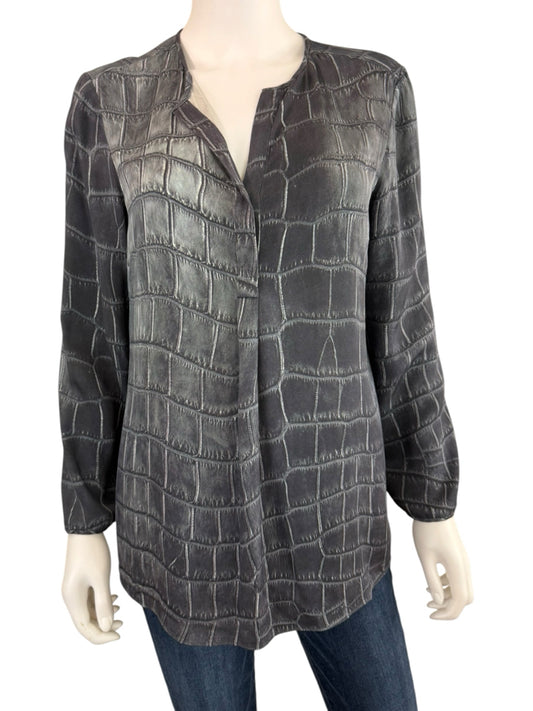 LAFAYETTE 148 NEW YORK Gray Croc Silk Print Blouse Size 10