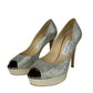 JIMMY CHOO Luna Champagne Glitter Peeptoe Pumps Size 38.5