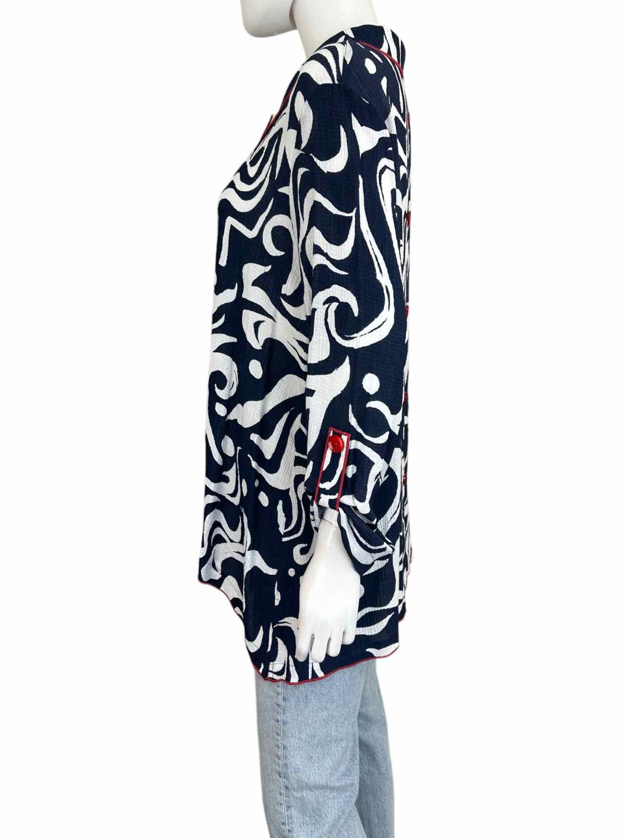 Ali Miles NWT Navy Swirl Printed Blouse Size M