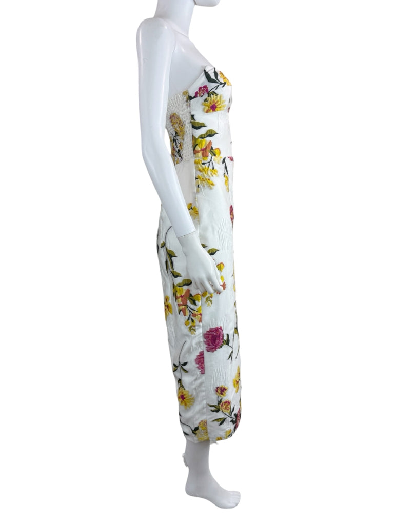 AMANDA UPRICHARD NWT Ivory Floral Strapless Midi Dress Size XS