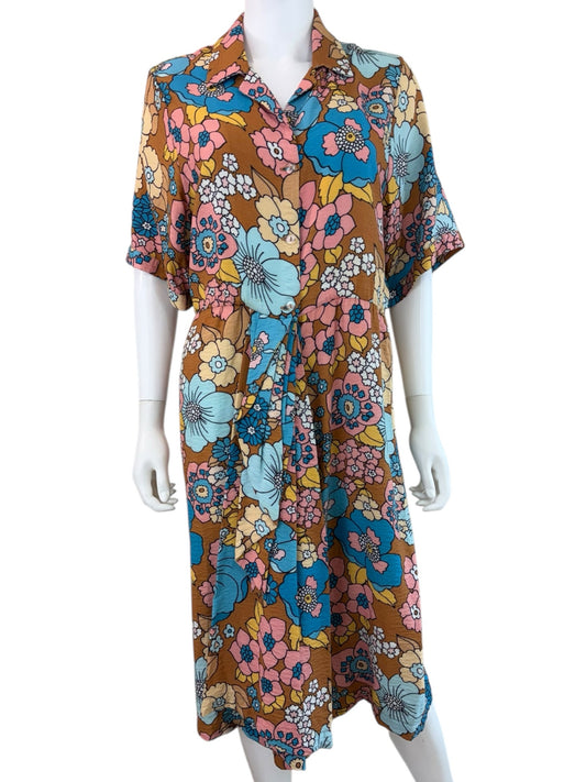 DODO Bar OR Brown Floral Nancy Shirt Dress Size L