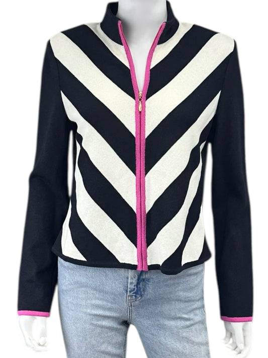 St. John Black Striped Knit Jacket Size 8