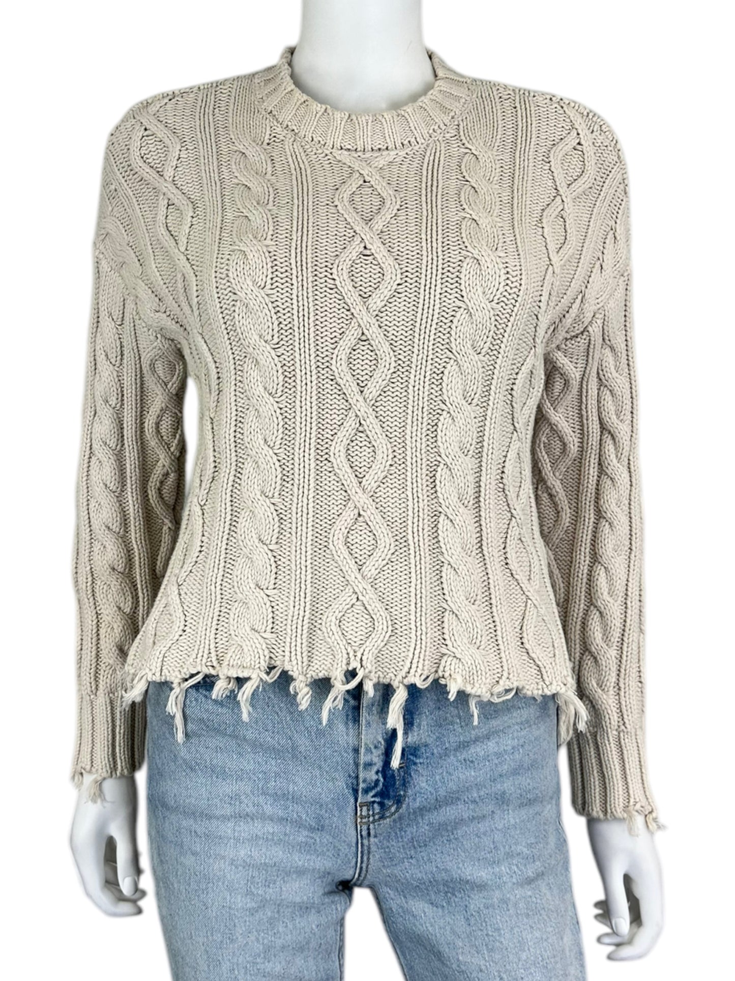 PISTOLA Cream 100% Cotton Cable Knit Distressed Sweater Size XS