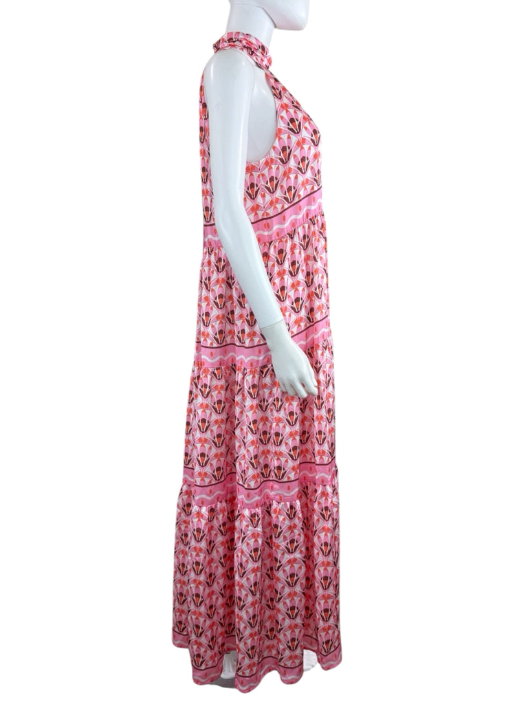 JADE Melody Tam NWT Pink Tribecca Fans Cinch Neck Maxi Dress Size S Dress