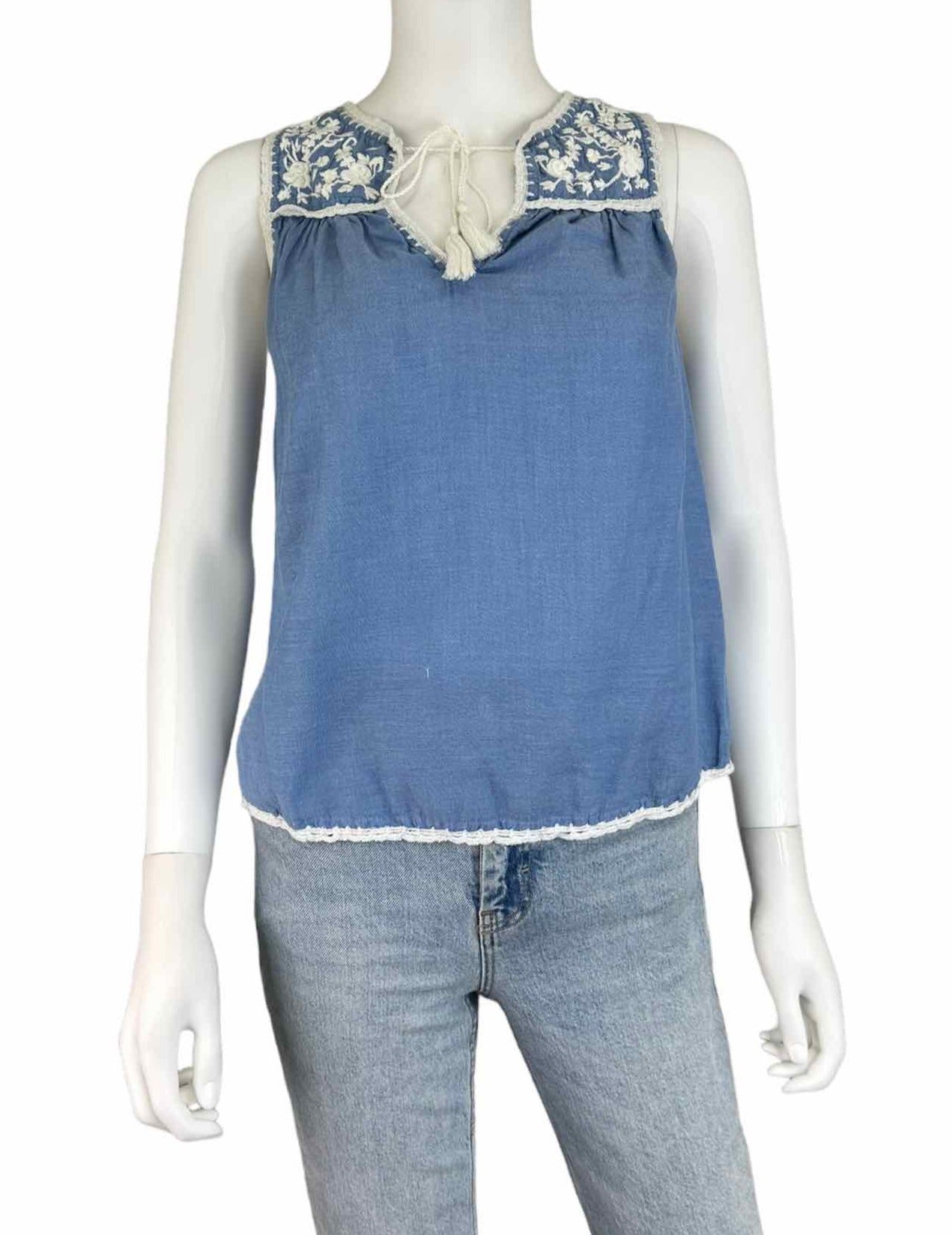 Joie Blue 100% Cotton Embroidered Shell Size XS