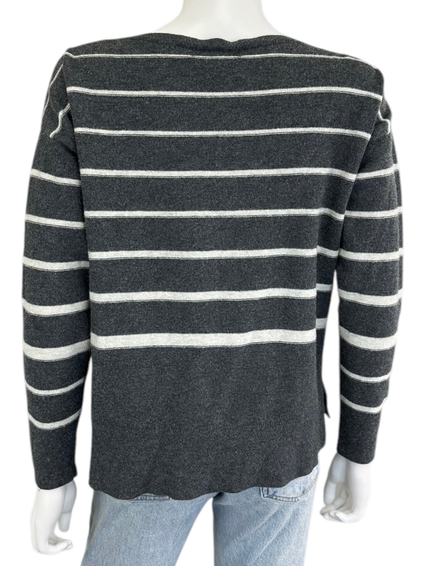 C & C Merino Blend Gray Striped Sweater Size M