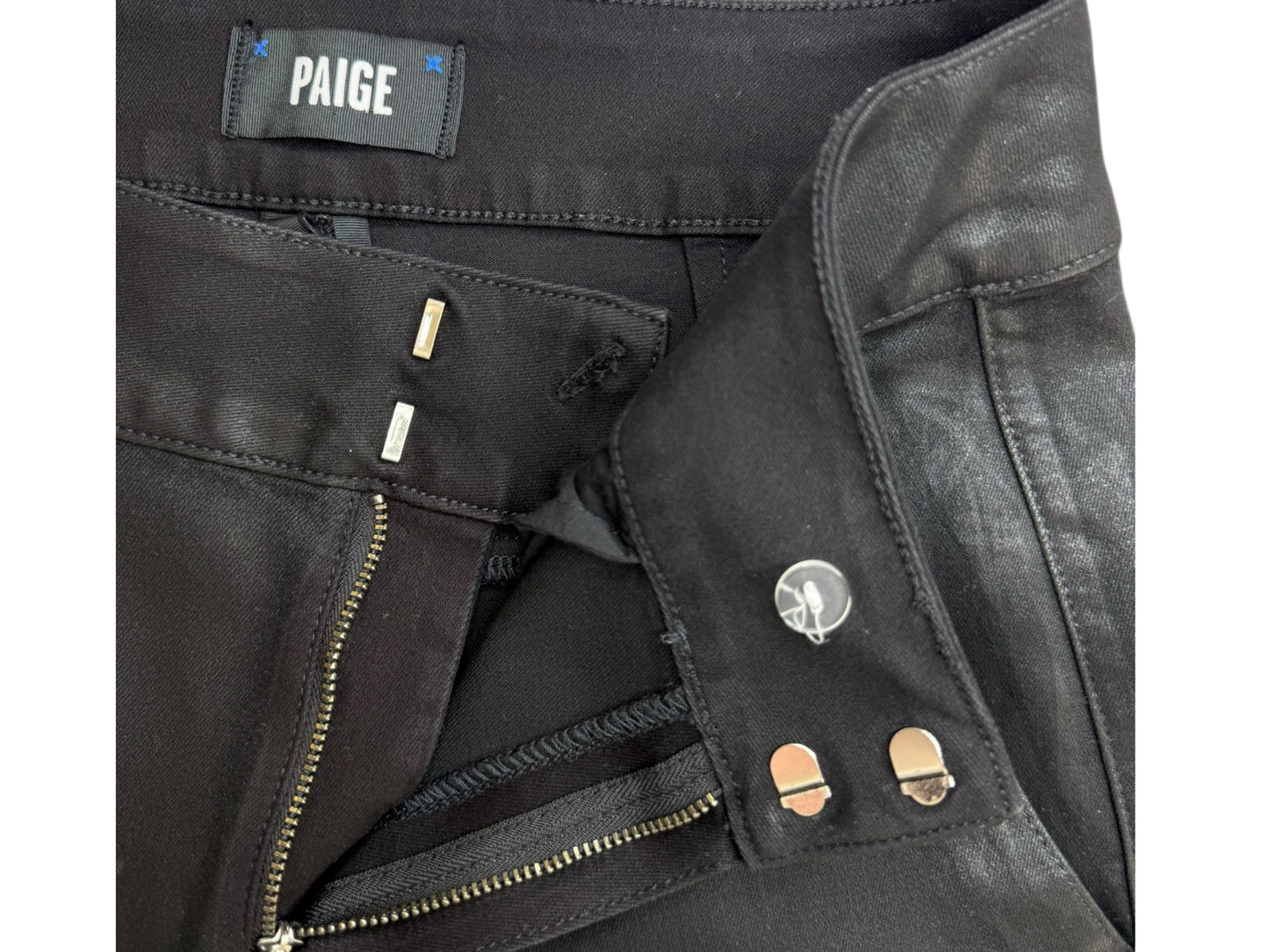 PAIGE Black Fog Luxe Coating NELLIE Trousers Size 29