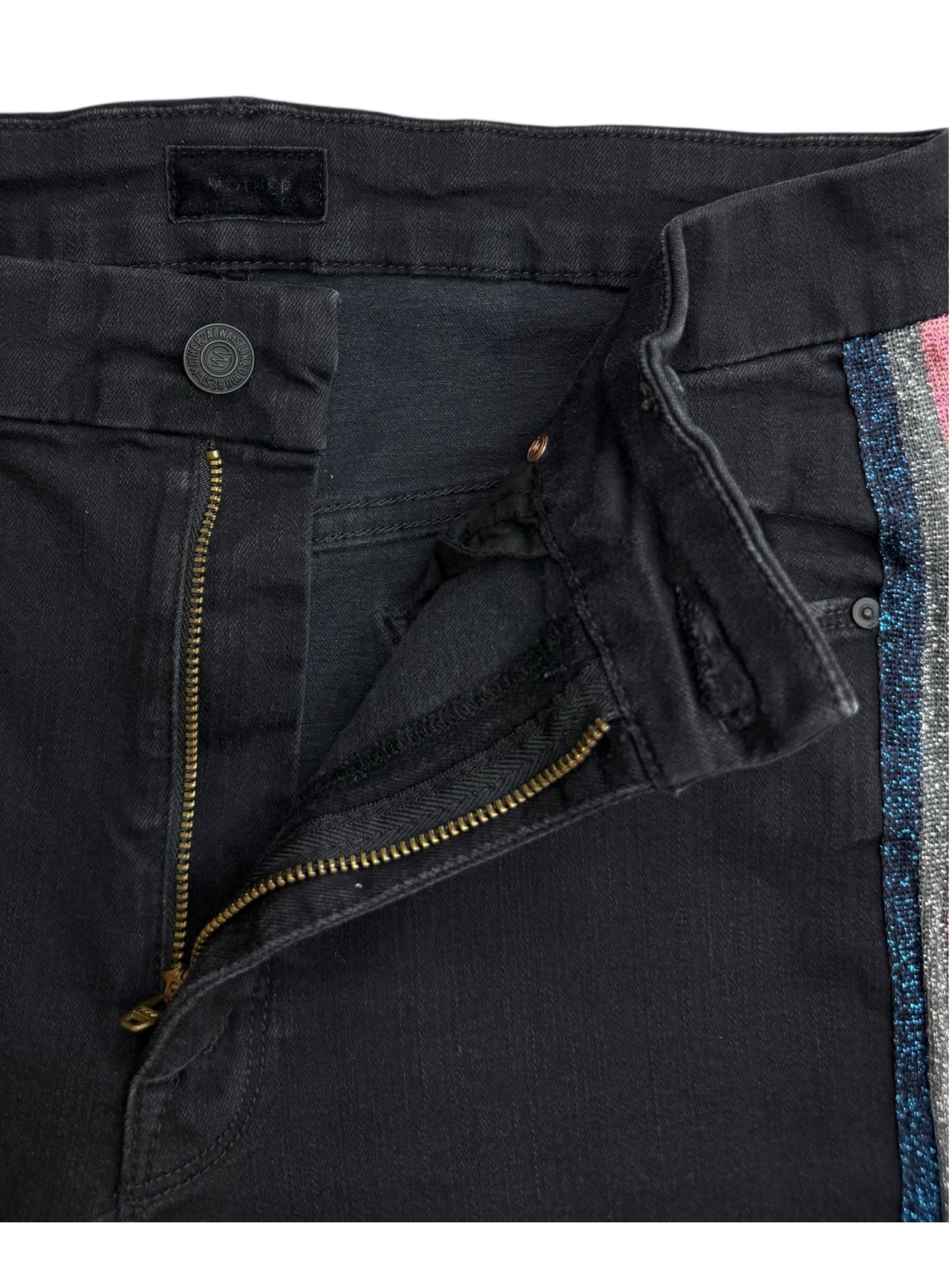 MOTHER Black High Waisted Looker Ankle Fray "Guilty Glitter Racer" Jeans Size 29