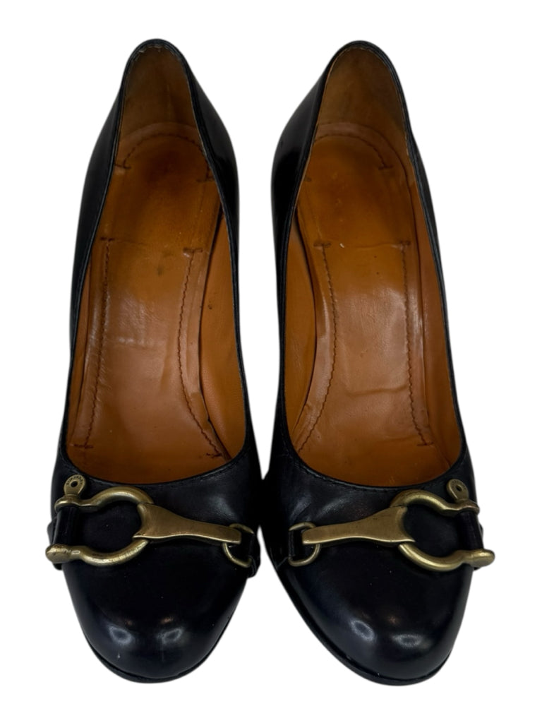 BURBERRY Black Leather Horsebit Pumps Size 38.5