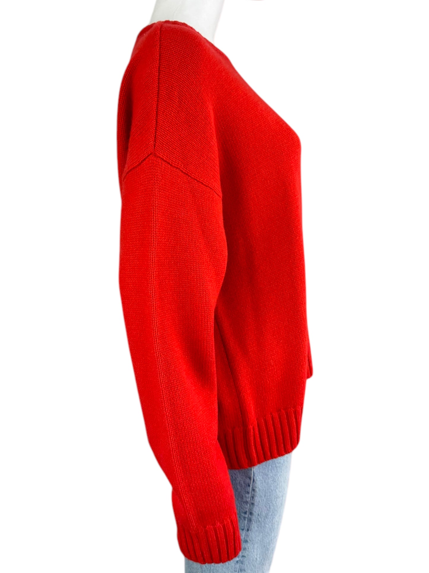 stateside Anthropologie Red Cashmere Sweater With White Pocket NWT Size M