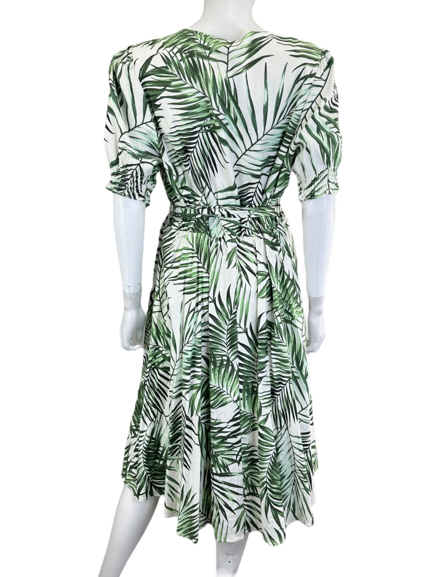 ALEX MARIE Green Palm Print Midi Dress Size L