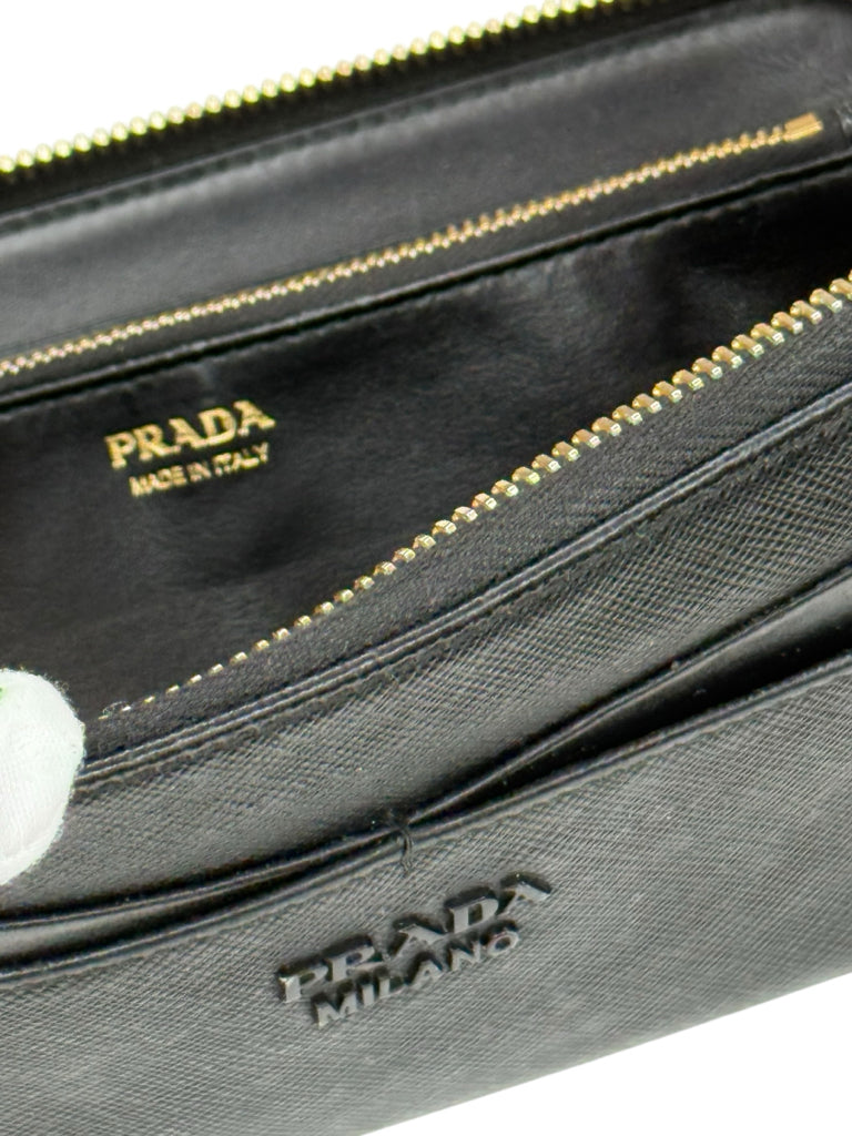 PRADA Black Saffiano Leather Continental Zippy Wallet