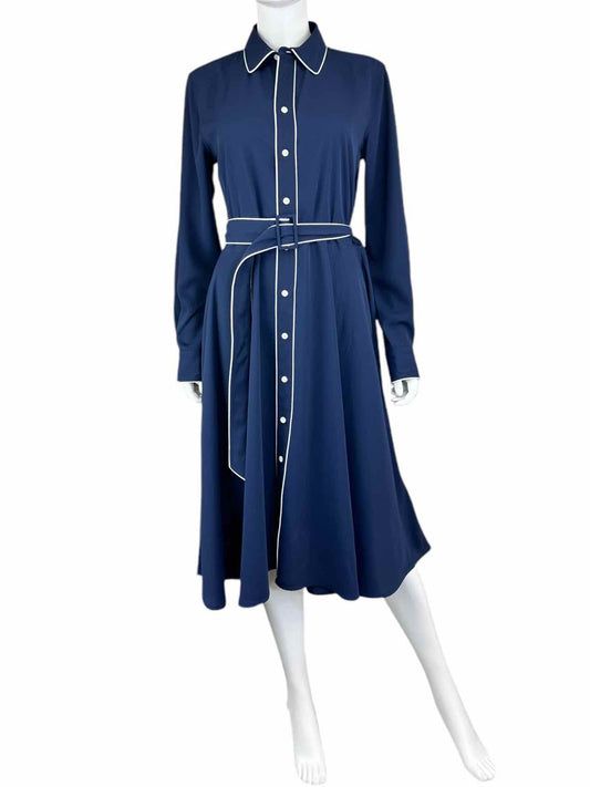 POLO Navy and White Midi Shirt Dress Size 8