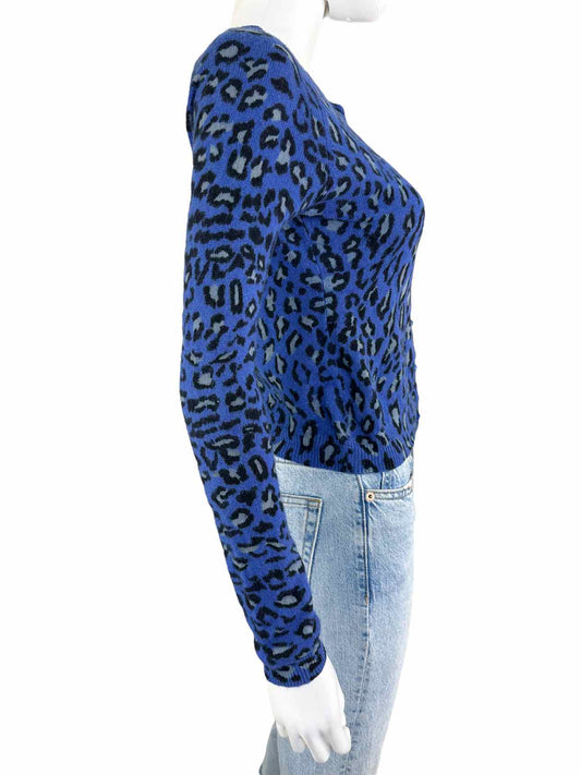 Harolds Cashmere Blue Leopard Print Cardigan Size S