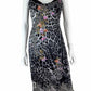 Mandalay Gray Leopard Print Embroidered Midi Dress Size 10