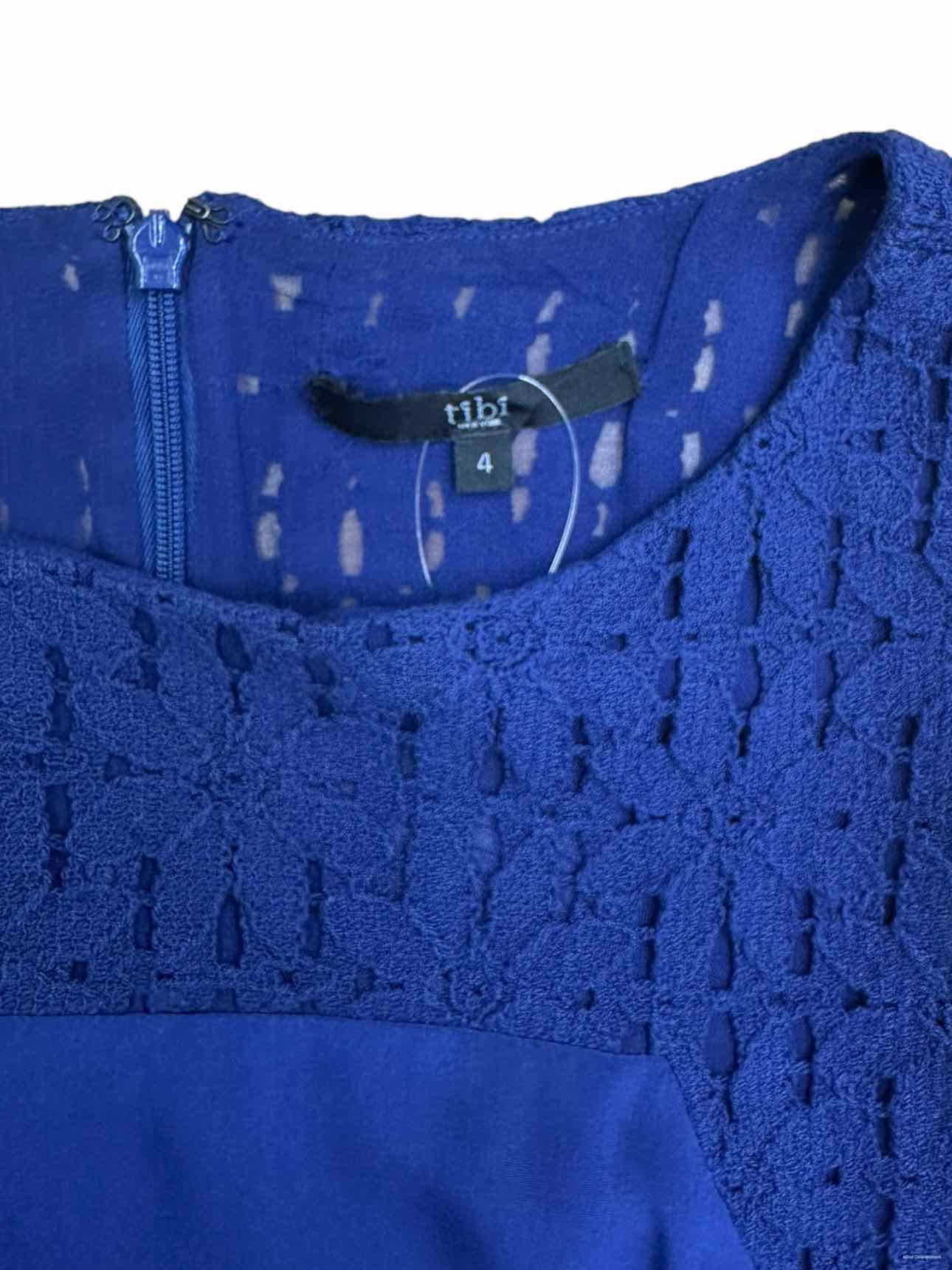 tibi Blue Silk Crochet Mini Dress Size 4