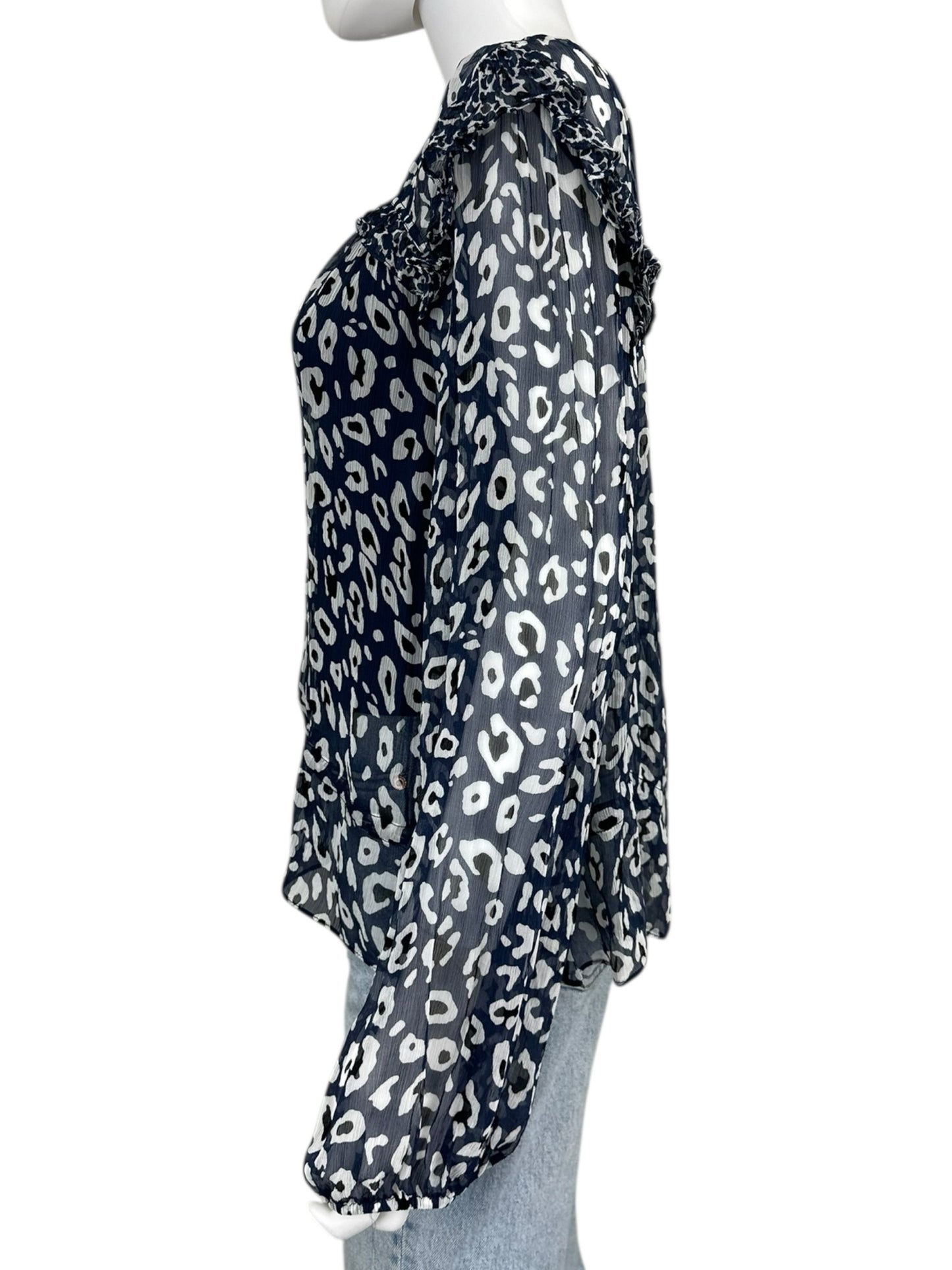 BCBGMAXAZRIA NWT Blue Leopard Print Blouse Size XXS