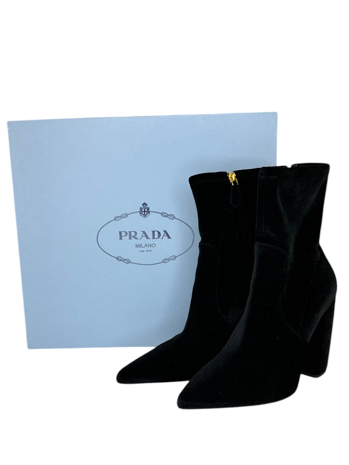 prada Black Velvet Bootie Size 37.5