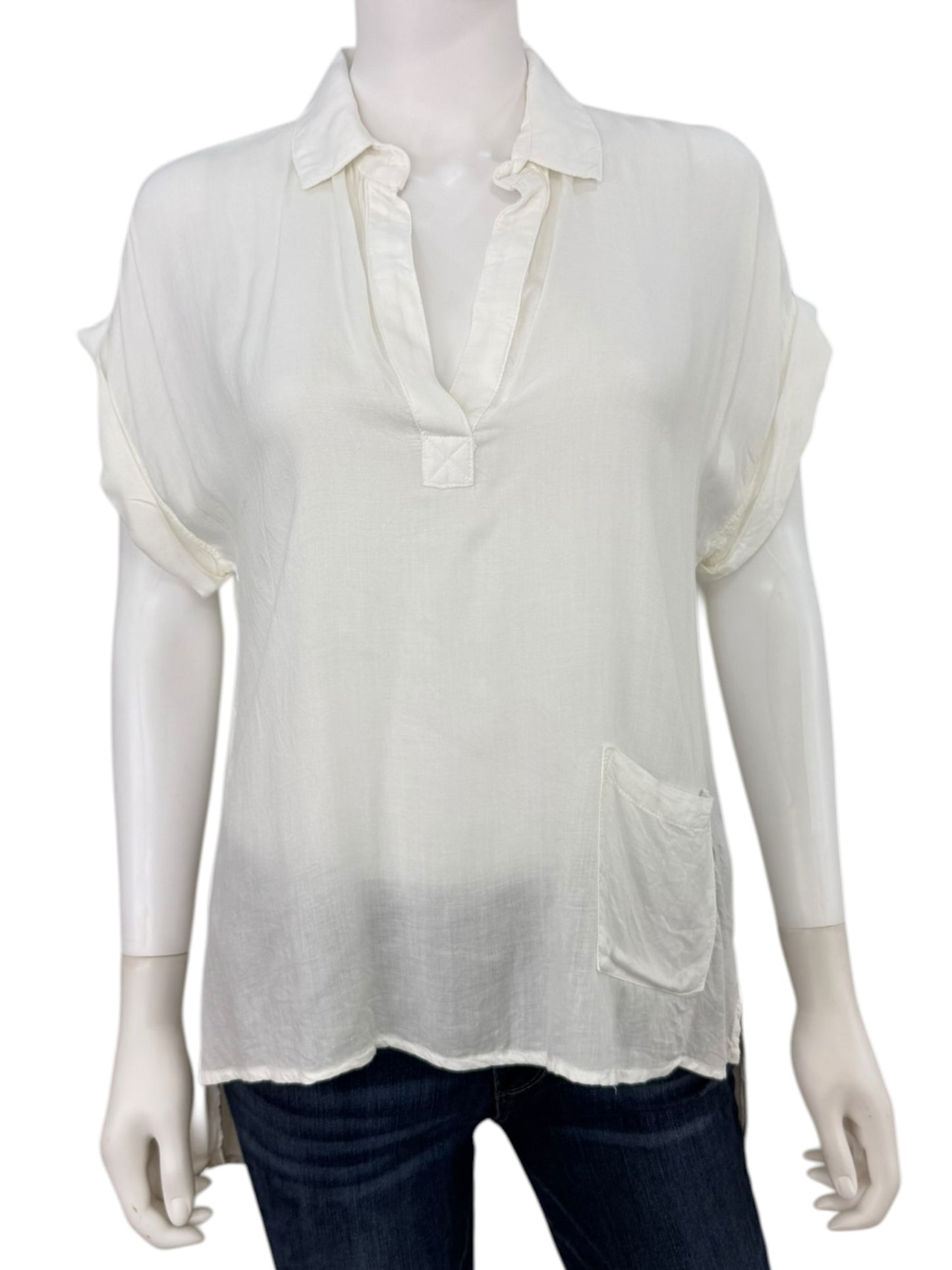 bella dahl White Splitneck Blouse Size XS
