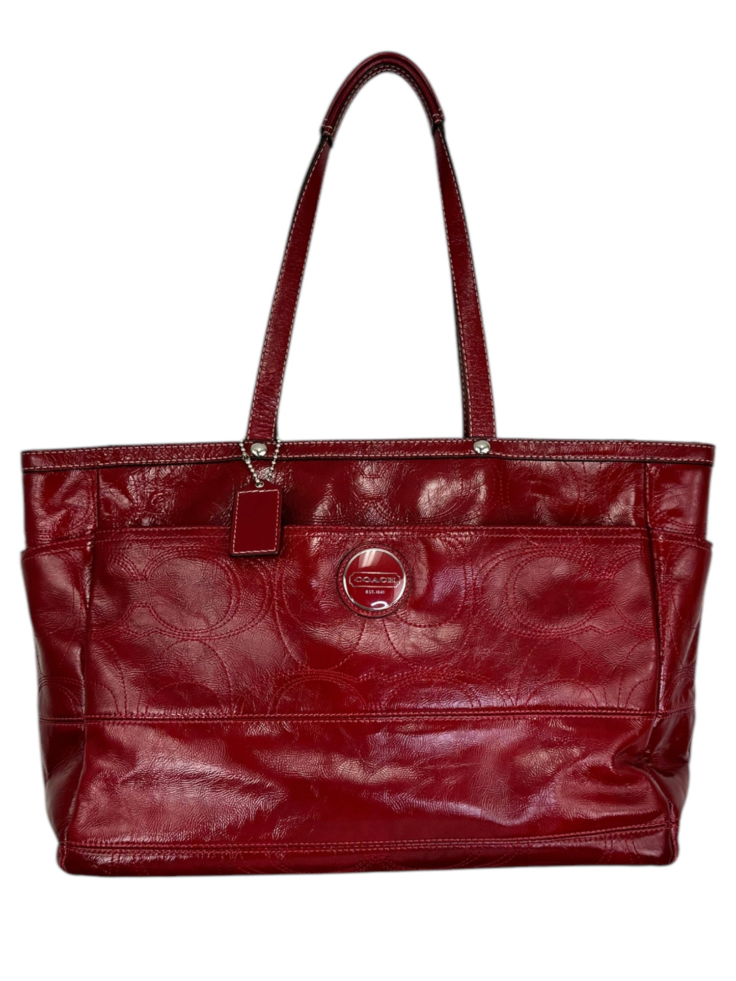 coach Designer Red Leather Monogram Tote Handbag