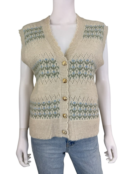 heartloom Cream Floral Pointelle Sweater Vest Size S