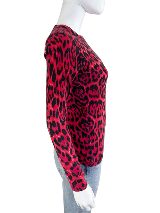 Neiman Marcus Red 100% Cashmere Leopard Print Sweater Size S