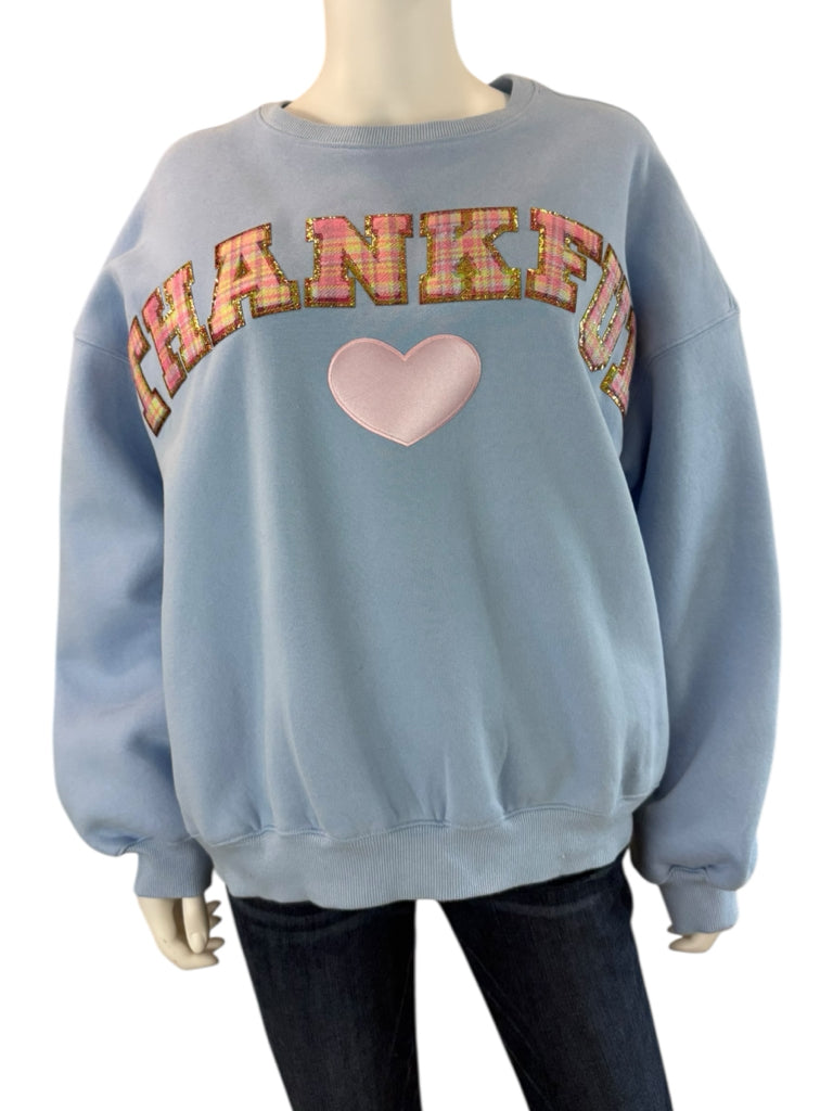 JUDITH MARCH Blue Thankful Sweat Shirt Size S