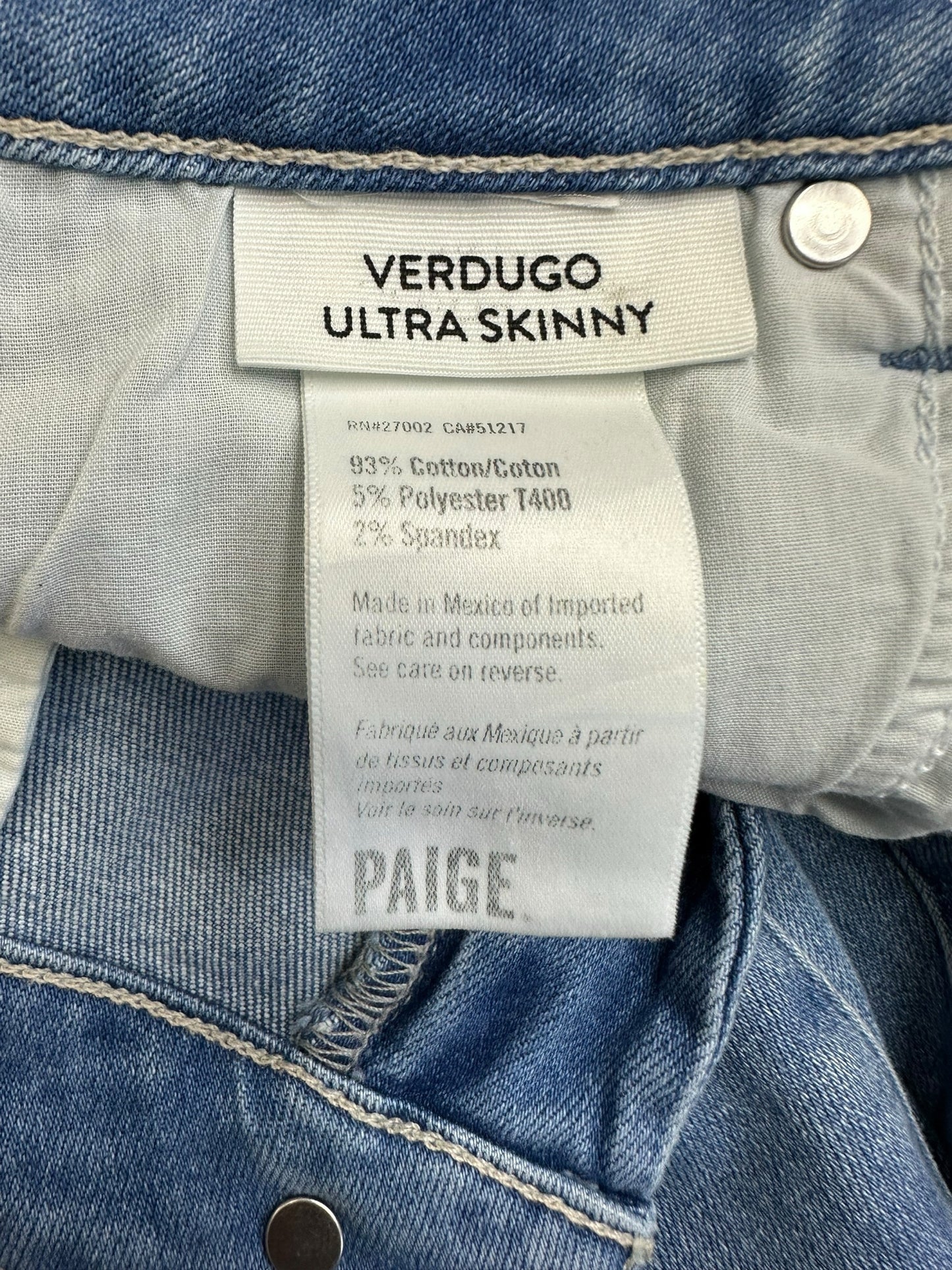 PAIGE Blue Verdugo Ultra Skinny Jeans Size 27