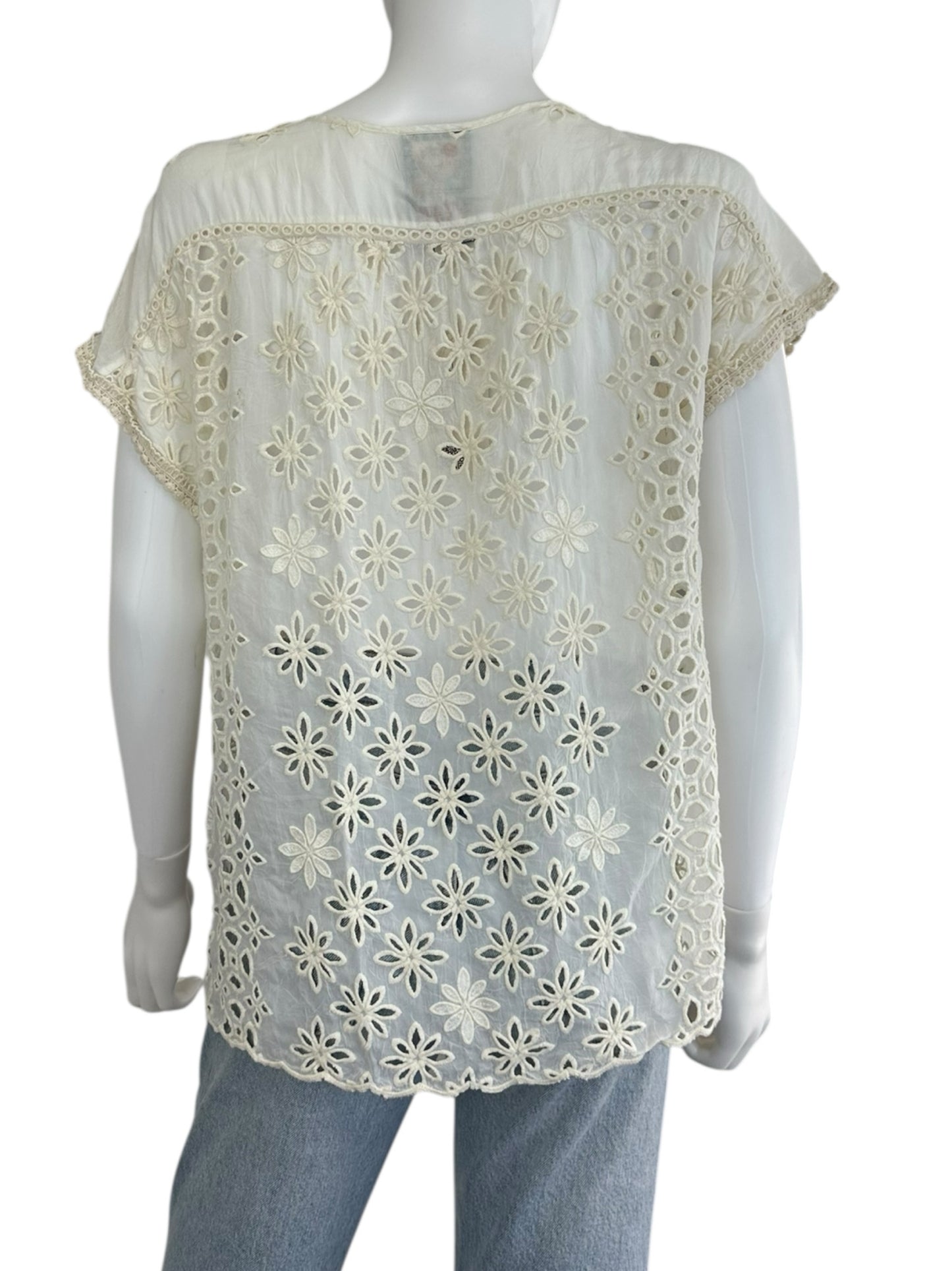 Johnny Was Ivory Floral Eyelet Top Size S