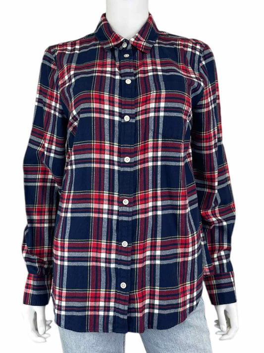 J. Crew Navy Plaid Flannel Button-Down Size M