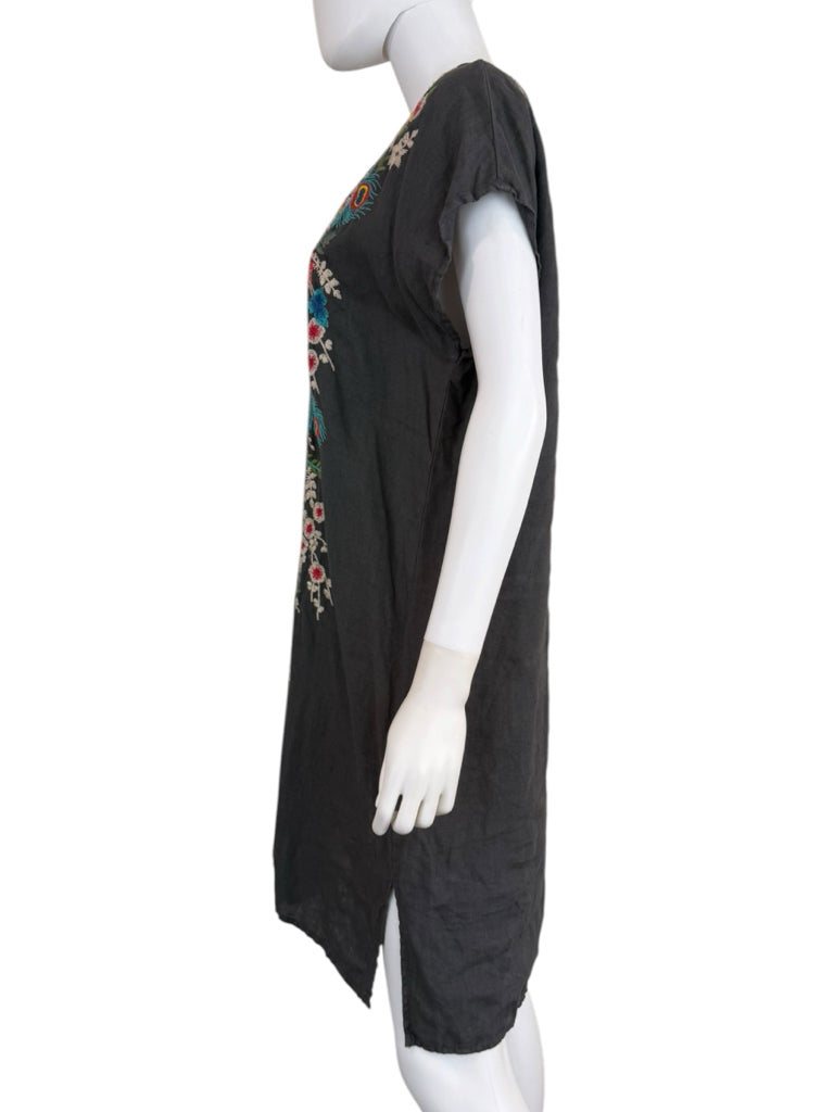 Johnny Was Charcoal 100% Linen Embroidered Dress Size M
