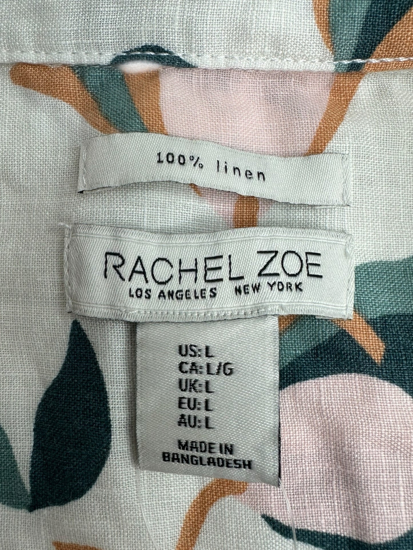 RACHEL ZOE 100% Linen Floral Shirt Dress Size L