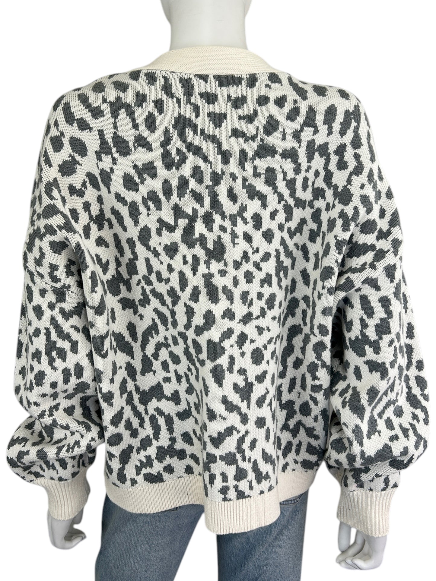 LOFT Cotton Cream and Gray Leopard Cardigan Size XL