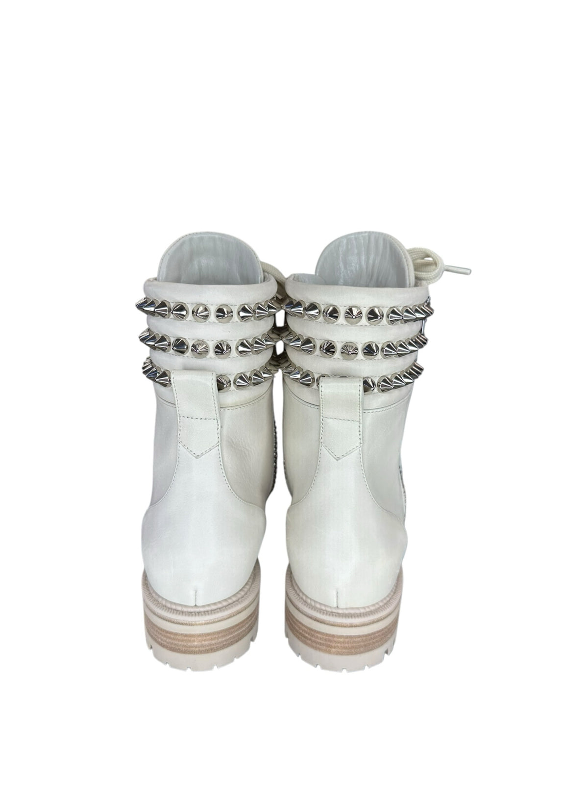 Christian Louboutin Cream Winter Spikes Flat Combat Boots Size 37.5