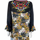 JOHN MARK Floral Embroidered Black Blouse Size M