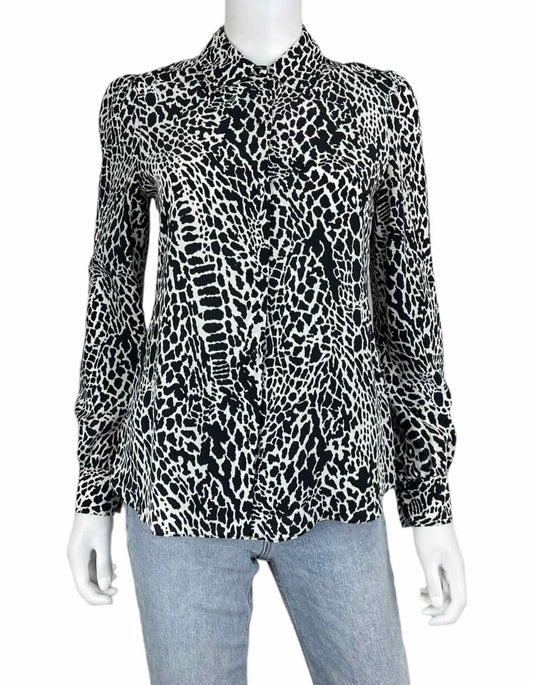 FRAME Black Animal Print Silk Button-Down Shirt Size XS