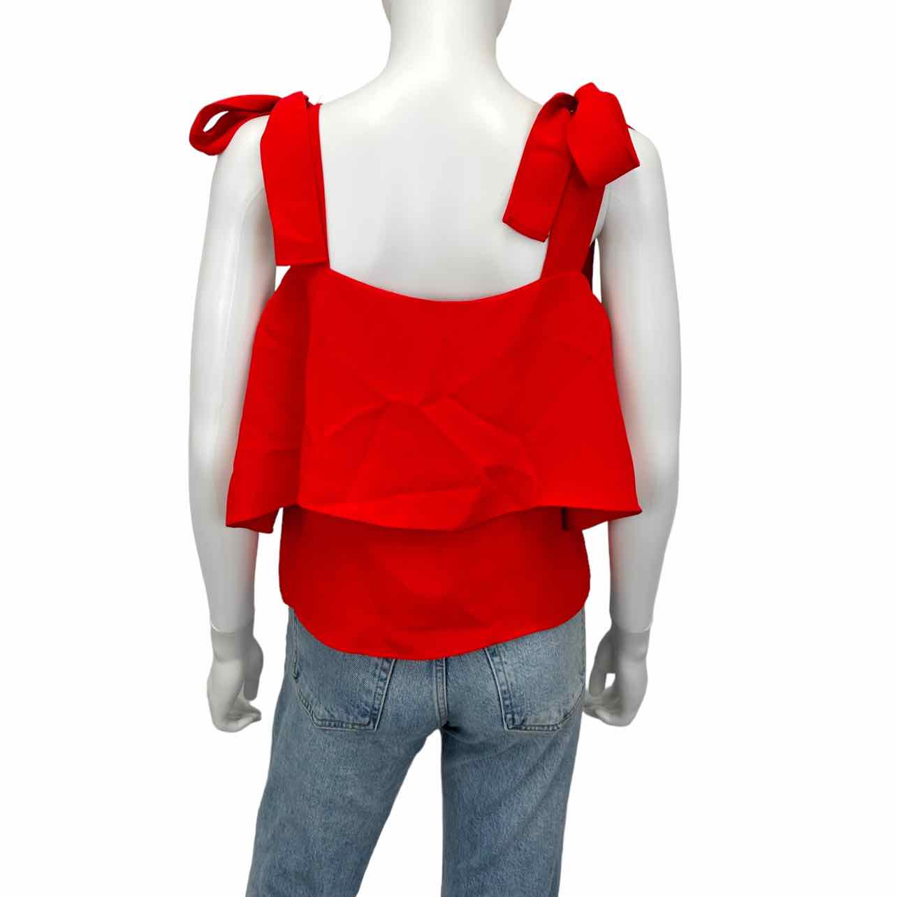 AMANDA UPRICHARD Red Ruffle Tie Closure Tank Size S