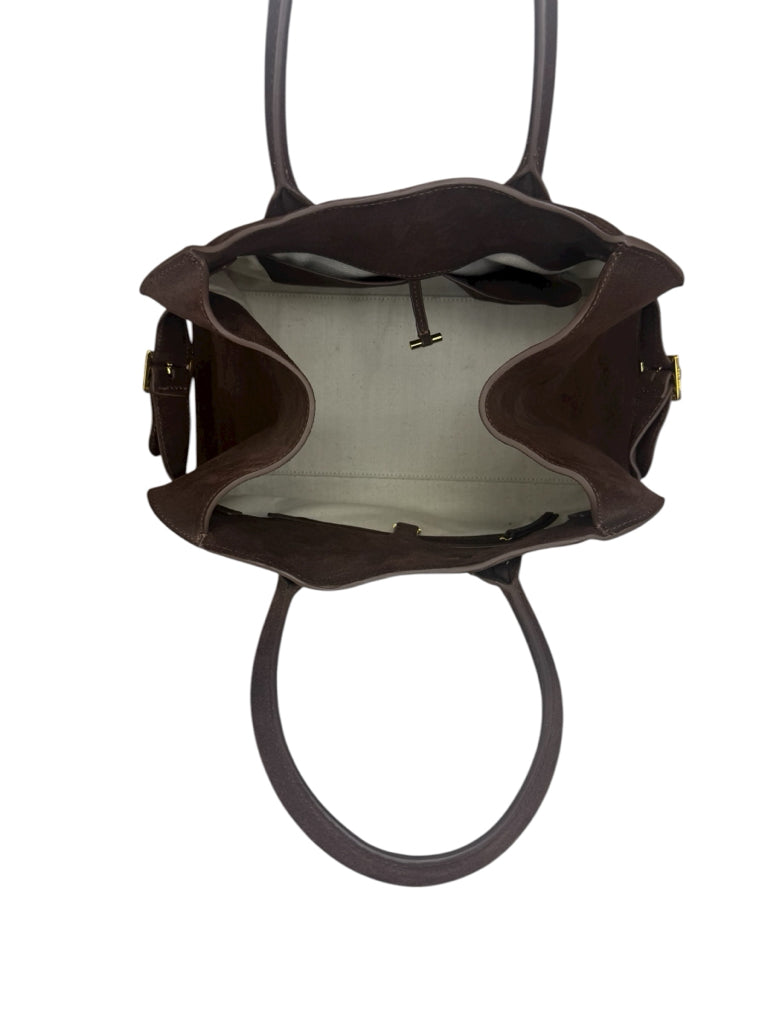 The Row Brown Suede Margaux 15 Buckle Tote Designer Handbag