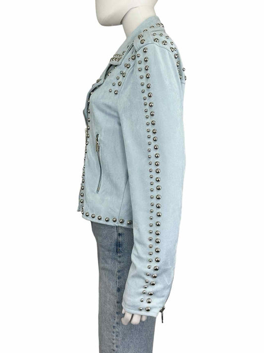 Buddy Love Blue Vegan Suede Silver Studded Moto Jacket Size M