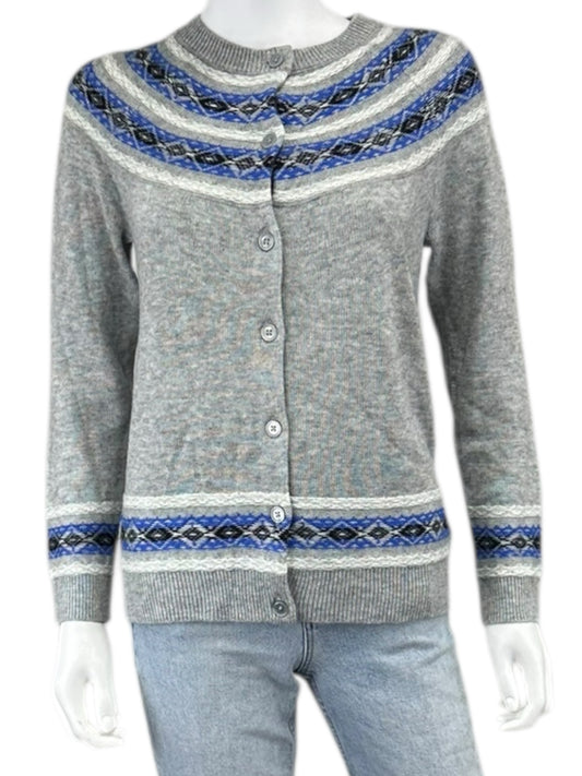 Talbots NWT Gray Fair Isle Lambswool Sweater Cardigan Size MP