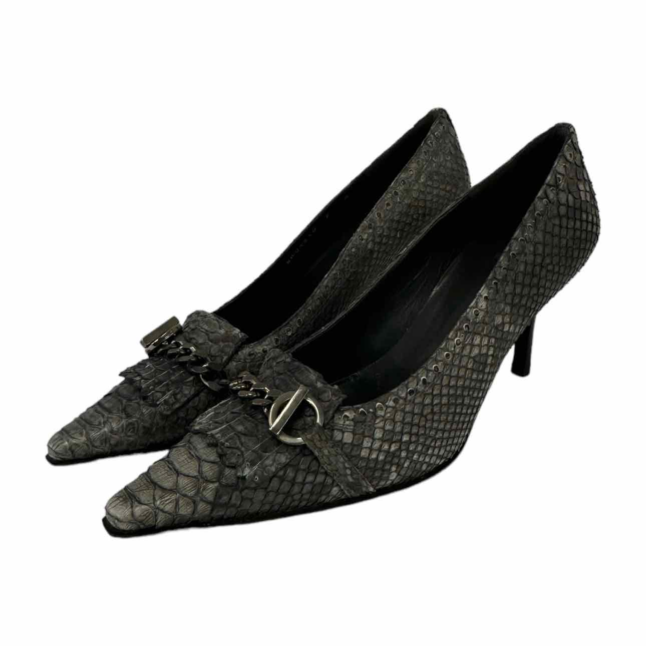 Stuart Weitzman Gray Leather Snake Print Pumps Size 9